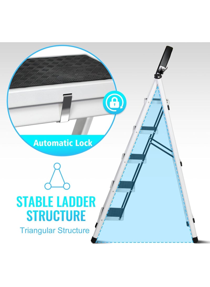 DubaiGallery Compact Folding 5-Step Ladder with Wide Platform and Stable Base Space-saving ladder featuring wide anti-slip steps and sturdy support bars. Lightweight yet durable construction ensures long-lasting use for household and professional maintenance jobs. - Image 5